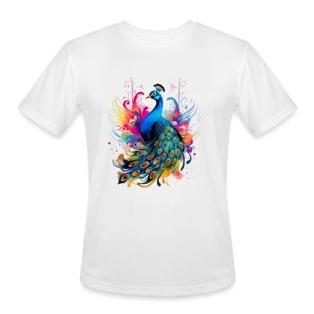 Colorful Peacock for Ornithologist Animal lover - Men's Moisture Wicking Performance T-Shirt - white - Front - Jackson (183cm)