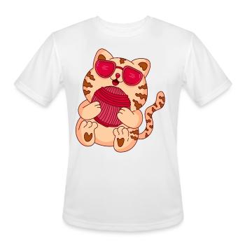 Cute Cat with Wool Ball Funny Knitting - Men's Moisture Wicking Performance T-Shirt - white - Front - Jackson (183cm)