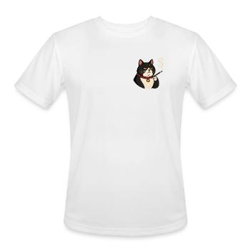 Funny Grumpy Tuxedo Cat Smoking Cigarette Design - Men's Moisture Wicking Performance T-Shirt - white - Front - Jackson (183cm)