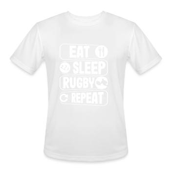 Eat Sleep Rugby Repeat - Rugby Enthusiast's Mantra - Men's Moisture Wicking Performance T-Shirt - white - Front - Jackson (183cm)