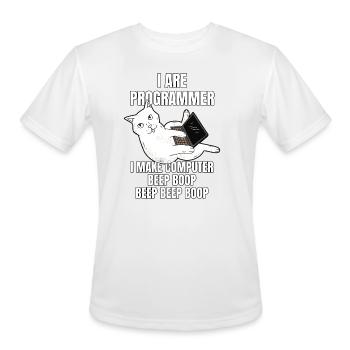 I Are Programmer Computer Cat Beep Boop I Funny IT - Men's Moisture Wicking Performance T-Shirt - white - Front - Jackson (183cm)