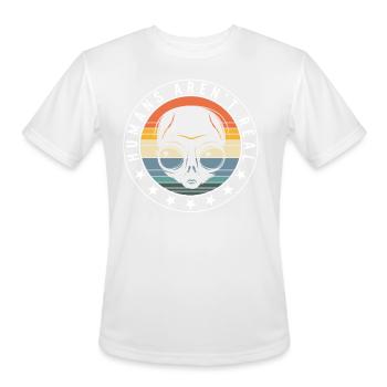 Alien Shirt, Humans Aren't Real Funny Alien Face - Men's Moisture Wicking Performance T-Shirt - white - Front - Jackson (183cm)