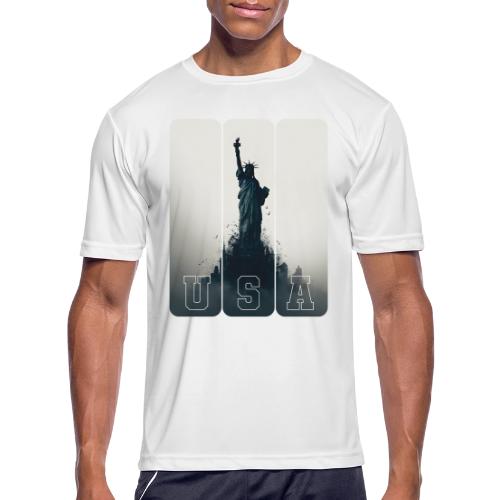 USA: Liberty Rising Over Manhattan - Men's Moisture Wicking Performance T-Shirt