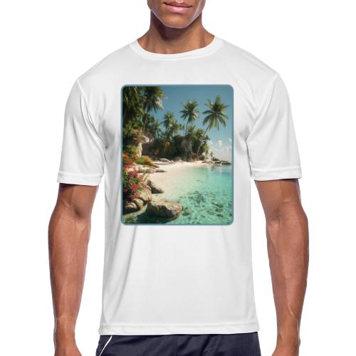 Serene Tropical Beach Floral Design - Men's Moisture Wicking Performance T-Shirt