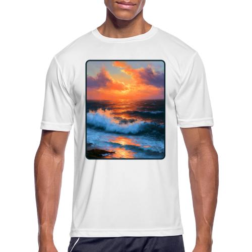 Sunset Storm Waves Oil Painting - Men's Moisture Wicking Performance T-Shirt