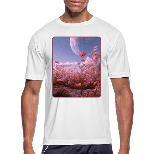 Cosmic Moon & Cosmos Flowers Art - Men's Moisture Wicking Performance T-Shirt