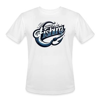 Sleek 'Hooked on Fishing' Modern Graphic Design - Men's Moisture Wicking Performance T-Shirt - white - Front - Jackson (183cm)
