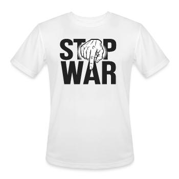 Stop War Now: Demand Peace and Justice - Men's Moisture Wicking Performance T-Shirt - white - Front - Jackson (183cm)