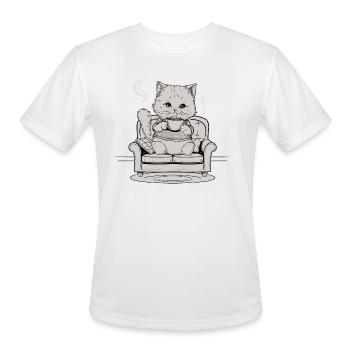 Coffee Cat In Comfy Chair - Men's Moisture Wicking Performance T-Shirt - white - Front - Jackson (183cm)