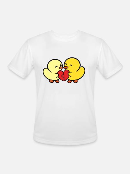 Duckie and Duck Heart Puzzle - Men's Moisture Wicking Performance T-Shirt - white