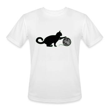 funny and cute cat with a ball of wool - Men's Moisture Wicking Performance T-Shirt - white - Front - Jackson (183cm)