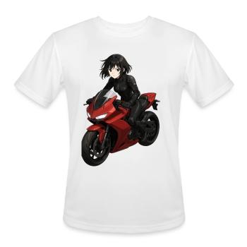 Anime Girl Riding Red Motorcycle - Men's Moisture Wicking Performance T-Shirt - white - Front - Jackson (183cm)