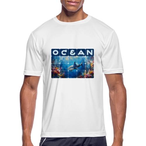 Ocean: Synthwave Shark - Men's Moisture Wicking Performance T-Shirt