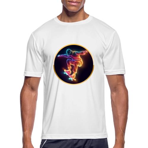 Skateboarding: Midnight Neon Skater - Men's Moisture Wicking Performance T-Shirt