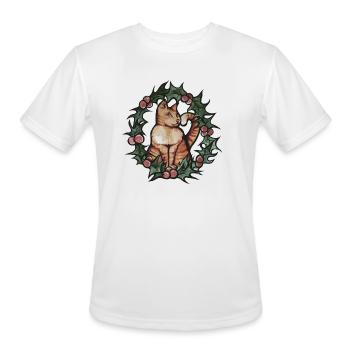 Orange Cat Christmas Holly - Men's Moisture Wicking Performance T-Shirt - white - Front - Jackson (183cm)