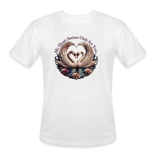 My Heart Swims Only for You Swan Heart T-Shirt - Men's Moisture Wicking Performance T-Shirt