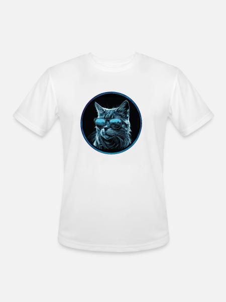 Cool blue Cat with Sunglasses - Men's Moisture Wicking Performance T-Shirt - white