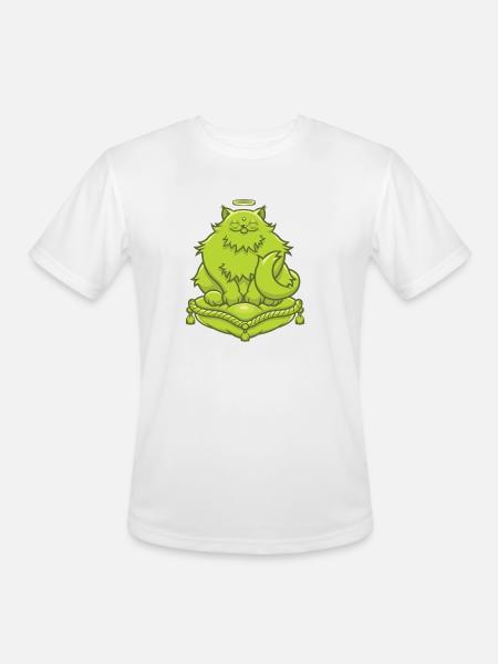 Green Buddha Cat - Men's Moisture Wicking Performance T-Shirt - white