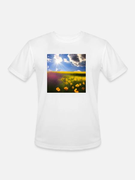 Summer Blue Sky Yellow Flowers - Men's Moisture Wicking Performance T-Shirt - white