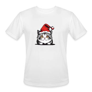 Gray Christmas Cat - Men's Moisture Wicking Performance T-Shirt - white - Front - Jackson (183cm)