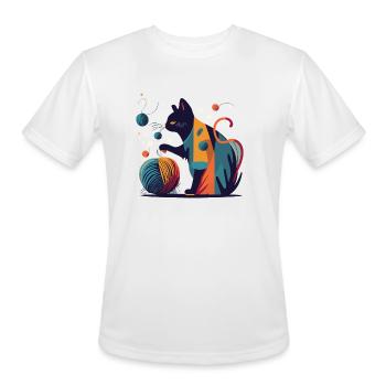 Colorful Cat playing with Wool Ball - Men's Moisture Wicking Performance T-Shirt - white - Front - Jackson (183cm)