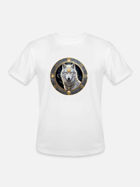 Lunar Wolf Portrait - Men's Moisture Wicking Performance T-Shirt - white
