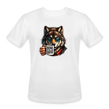 Cool Wolf Howl for Coffee - Men's Moisture Wicking Performance T-Shirt - white - Front - Jackson (183cm)