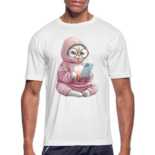 Cool Cat Bubble Tea Cartoon Design - Men's Moisture Wicking Performance T-Shirt