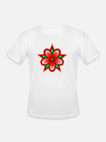 Red Cherry Blossom - Men's Moisture Wicking Performance T-Shirt - white