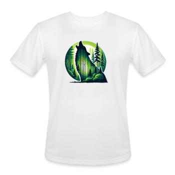 Silhouette howling wolf with green forest - Men's Moisture Wicking Performance T-Shirt - white - Front - Jackson (183cm)