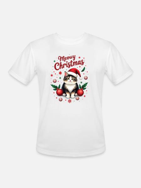 Meowy Christmas - Men's Moisture Wicking Performance T-Shirt - white