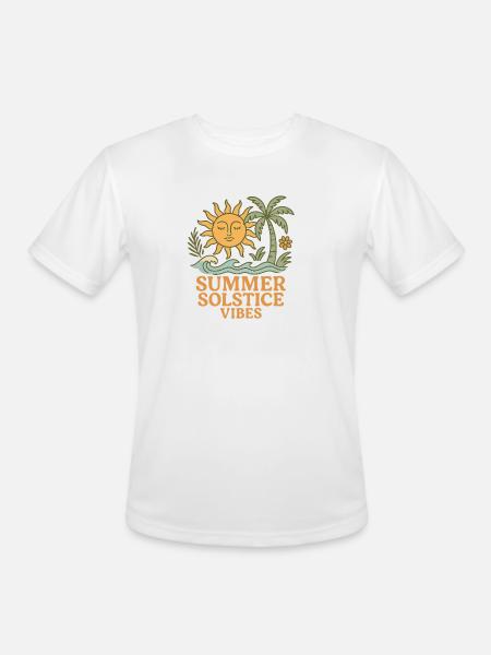 Summer Solstice Vibes Sun and Palm Design - Men's Moisture Wicking Performance T-Shirt - white