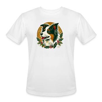 Festive Aussie Shepherd with Holly - Men's Moisture Wicking Performance T-Shirt - white - Front - Jackson (183cm)