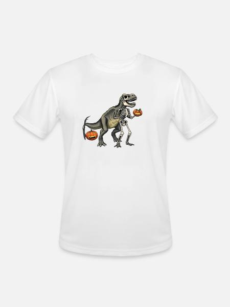Dinosaur Skeleton Carving with Jack-o-Lantern - Men's Moisture Wicking Performance T-Shirt - white