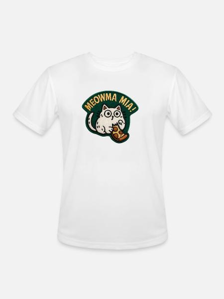 Meowma Mia Embroidered Patch - Men's Moisture Wicking Performance T-Shirt - white