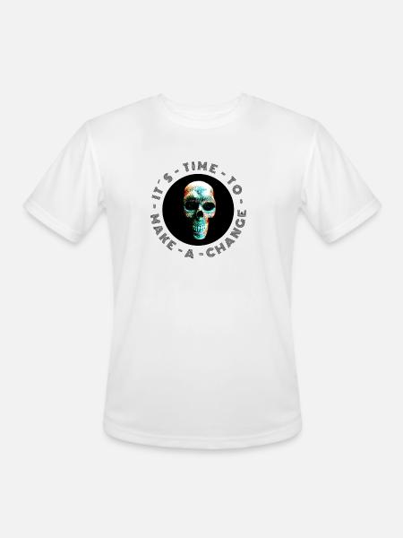 Neon Halftone Skull, Halloween, Skeleton - Men's Moisture Wicking Performance T-Shirt - white