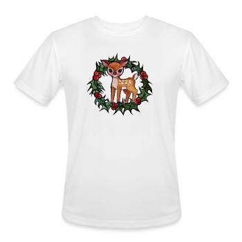 Deer in Holly Wreath - Men's Moisture Wicking Performance T-Shirt - white - Front - Jackson (183cm)