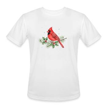 Crimson Cardinal on Winter Holly - Men's Moisture Wicking Performance T-Shirt - white - Front - Jackson (183cm)