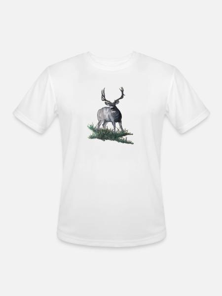 Mule deer buck sketch - Men's Moisture Wicking Performance T-Shirt - white