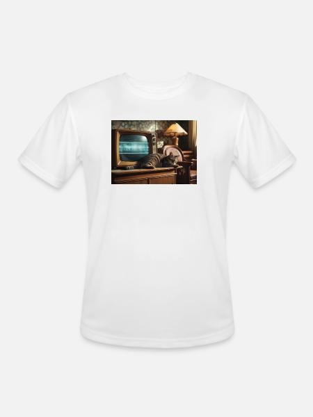 Retro TV Cat Nap - Men's Moisture Wicking Performance T-Shirt - white