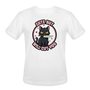 Cute Cat Will Cut You Knife Design - Men's Moisture Wicking Performance T-Shirt - white - Front - Jackson (183cm)