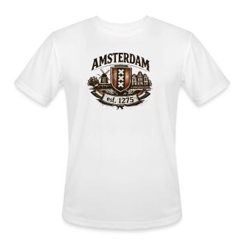 Amsterdam – Windmill & Canal Crest - Men's Moisture Wicking Performance T-Shirt - white - Front - Jackson (183cm)