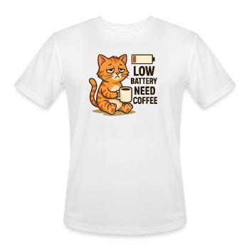 Battery Low Need Coffee Funny Cat Design - Men's Moisture Wicking Performance T-Shirt - white - Front - Jackson (183cm)