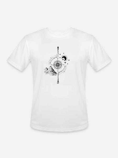 Mystic Mountain Moon Compass - Men's Moisture Wicking Performance T-Shirt - white