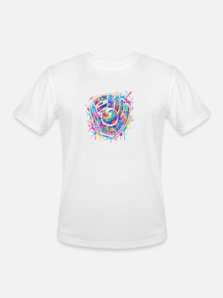 Neon Splash Baseball Glove Burst - Men's Moisture Wicking Performance T-Shirt - white