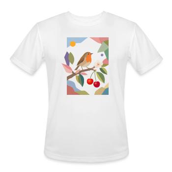 Robin Bird on Branch Cherry Tree Design - Men's Moisture Wicking Performance T-Shirt - white - Front - Jackson (183cm)