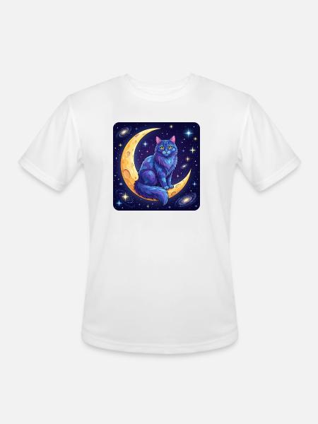 Blue Moon Cat in Space - Men's Moisture Wicking Performance T-Shirt - white
