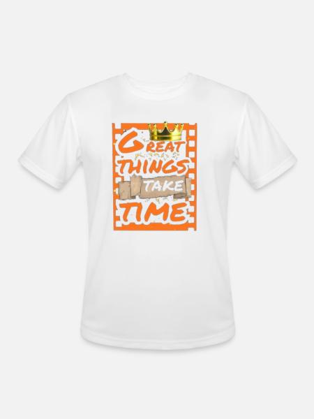 Great Things Take Time Motif - Men's Moisture Wicking Performance T-Shirt - white