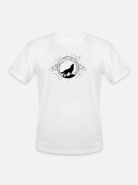 Lone Wolf Under Constellations - Men's Moisture Wicking Performance T-Shirt - white