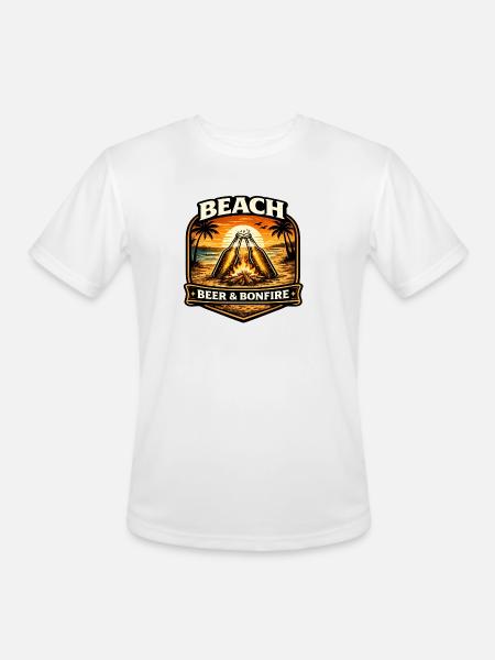 Beach Bonfire Beer Emblem - Men's Moisture Wicking Performance T-Shirt - white